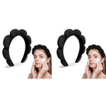 MAYCREATE® Facial Spa Headband for Women Girls, Soft Sponge Headband for Face Washing, Shower, Makeup Headband Fashion Clouds Hairband Non Slip Hair Hoop Headwear, Black 2 PCS