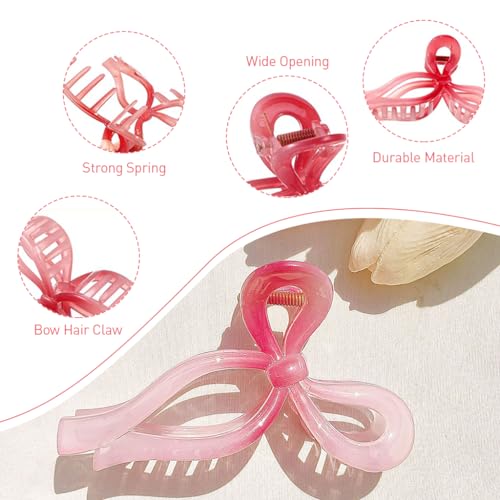 MAYCREATE 3Pcs Claw Clips for Women Aesthetic Colorful Bow Hair Clips for Girls Women Boho Large Hair Clutches Sweet Acrylic Claw Clips for Long Thin Thick Hair Cute Hair Accessories for Women