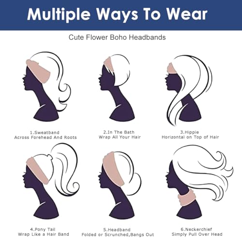 MAYCREATE® 6PCS Fashion Sport Headbands for Women Moisture Wicking Stretchy Pre Tie Running Hairbands Quick Drying Boho Stylish Bands Yoga Jogging