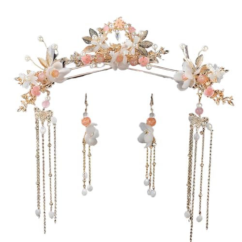 MAYCREATE® 5Pcs Flower Tassels Hair Pin Crystal Rhinestone Pearl Headpiece Drop Earrings Retro Brides Hair Accessories for Women Girls