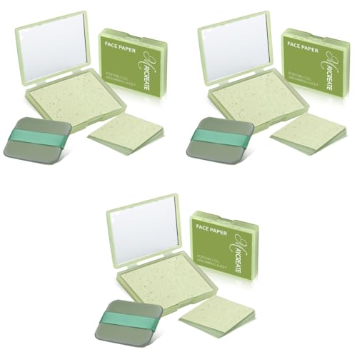 MAYCREATE® 300PCS Face Oil Blotting Paper for Oily Face, Natural Oil Absorbing Sheets for Face, Portable Bamboo Carbon Linen Face Wipes for Oily Skin, Built-in Mirror & Powder Puff Pad