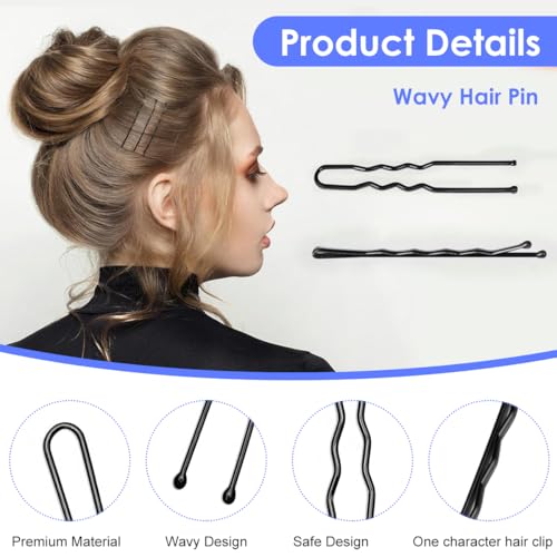 MAYCREATE® 300PCS Bobby Pins Hair U Pins with Mini Rubber Ties Stylish Metal for Updos Holding Stray Strands Accessories for Girls Women Black