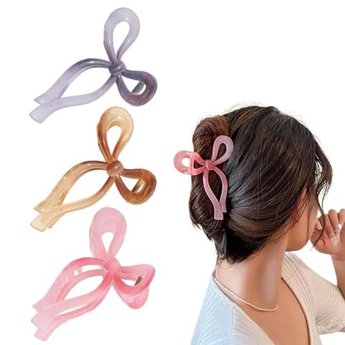 MAYCREATE 3Pcs Claw Clips for Women Aesthetic Colorful Bow Hair Clips for Girls Women Boho Large Hair Clutches Sweet Acrylic Claw Clips for Long Thin Thick Hair Cute Hair Accessories for Women