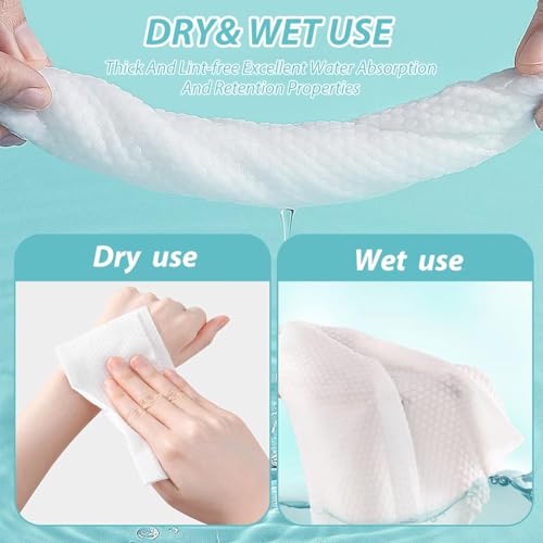 MAYCREATE® Disposable Face Towels, 216 Count Large 20x20 cm, 100% Pure Cotton Soft Dry & Wet Wipes, Multi-Purpose for Skin Care, Makeup Removal, Baby Care, Home & Travel, Unscented, Lint-Free