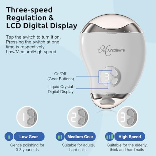 MAYCREATE® USB Baby Nail Trimmer with LED Light 2 in 1 Cordless Clipper Filer Dual Head Rechargeable 3 Speeds Safe Electric for Kids Adults 2PCS