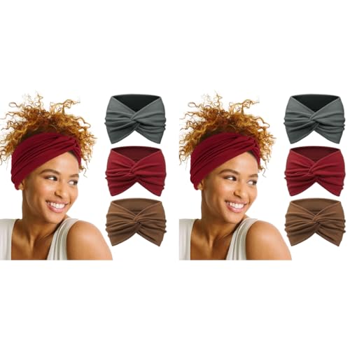 MAYCREATE® 6PCS Wide Hair Band for Women Girls, Stretchy Bands, Twisted Knots Wrap, Soft Dacron Turban for Face Clean, Makeup, Yoga, Workout