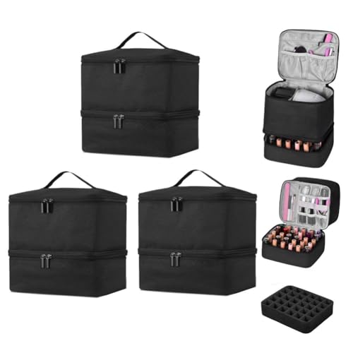 MAYCREATE® Nail Polish Organizer Box Travel Makeup Bag with Handle Double-Layer Art Tools for 30 Bottle Portable Large Capacity Carrying Case 3 PCS