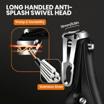 MAYCREATE® 2 Pcs Nail Clipper for Thick Nail Stainless Steel Wide Open Nail Clippers 360 ° Flexible Nails Cutter with Anti-Splash Curved Blade, 4.5 inches Long Handle Nail Clipper for Finger Toe Nail