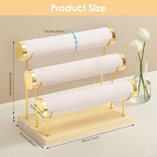 MAYCREATE® Metal Bracelet Display Rack with Wooden Base, Bracelet Holder Organizer for Watch Bangle, 3-Tier Showcase Rack Boutique Shop Bracelets Display Holder