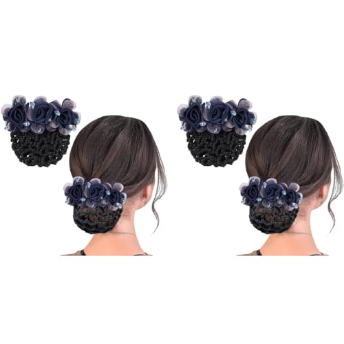 MAYCREATE® Floral Hair Snood Net, Barrette Hair Bun Cover Clip for Women, Lady Bun Maker Hairnet for Dancer Nurse Party, Work or Daily 2 PCS