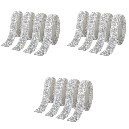 MAYCREATE® 4 Rolls Self Adhesive Bling Rhinestone Strips Diamond Ribbon Glitter Resin Belt Sparkling Stickers Wrap Crystal for Wall Decoration DIY Arts Crafts 3PCS