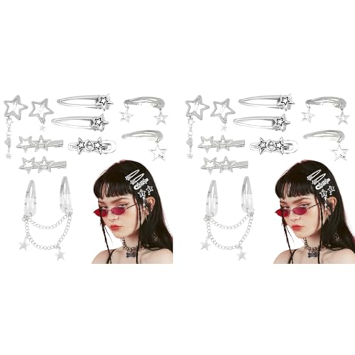 MAYCREATE® 20PCS Hair Clips for Girls Women Y2K Accessories Cute Metal Star Pins Fashion Style Barrettes Gifts Korean Stylish Punk
