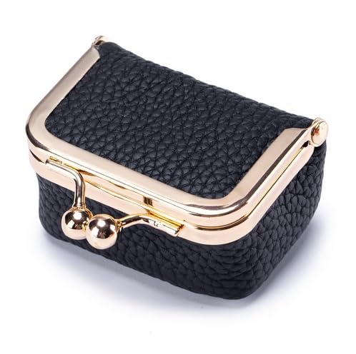 MAYCREATE® Small Jewelry Box Organizer Case for Rings, Dainty Necklace and Bracelet, Clasp Lock, Fashion Textured PU Jewelry Box Empty Jewelry Gift Box, Black, 2.6x1.77x1.37''