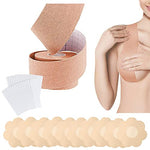 MAYCREATE® Boob Tape, 5cm*5m Breast Lift Tape, 5 Pair Petal Backless Nipple Covers and 50 Stripes Transparent Clothing Tape, Breathable Breast Lift Tape Boobytape for Breast Lift, Beige