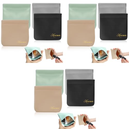 MAYCREATE® 12PCS Pocket Cosmetic Bag Small Pouches Women Waterproof PU Makeup Bags Travel Organizer Coin Purse Lipstick Headphones Jewelry Accessories No Zipper Self-Closing Assorted
