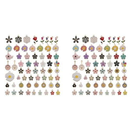 MAYCREATE® 120PCS Assorted Gold Plated Enamel Pendants Floral Themed Flower Charms for Jewelry Bracelet Earring Necklace Keychain DIY Accessories