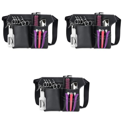 MAYCREATE® Hairdresser Scissor Bag PU Leather Barber Waist Pouch Professional Hairdressing Storage Holster with Adjustable Belt Hair Salon for Scissors Tools Clips 3PCS