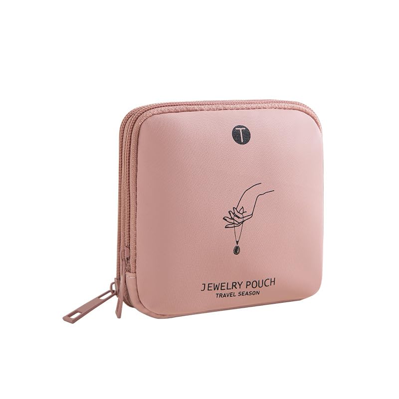 MAYCREATE® Travel Jewelry Organizer Pouch, Pink PU Jewelry Case with Zipper, Soft Velvet Compartments for Rings, Earrings, Necklaces & Bracelets, 12.5cm x12.5cm