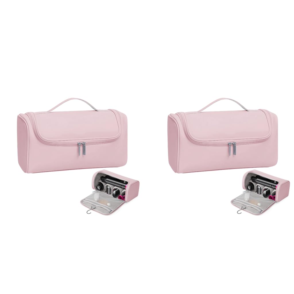 MAYCREATE Travel Storage Bag for Dyson Airwrap with Hanging Hook and 5 Compartments | Pink PU Organizer