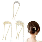 MAYCREATE® 3Pcs Fancy Cute Flower Star Butterfly U Shaped Gold Metal Hair Pins Sticks Curved French Bun Decorative Accessories for Women Girls - Gold