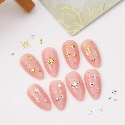 MAYCREATE® 850PCS Star Nail Charms Set for Acrylic Nails 3D Gold Silver Metallic Studs Rhinestones Y2K Women Manicure Salon