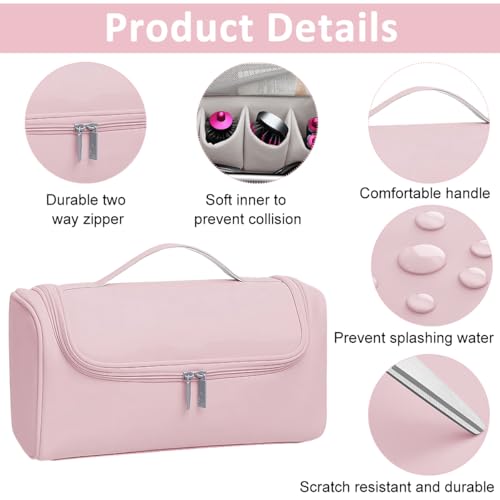 MAYCREATE® Travel Storage Bag for Dyson Airwrap Holder Hair Styler Organizer Attachments Portable with Hanging Hook Pink Bag Only 3 PCS