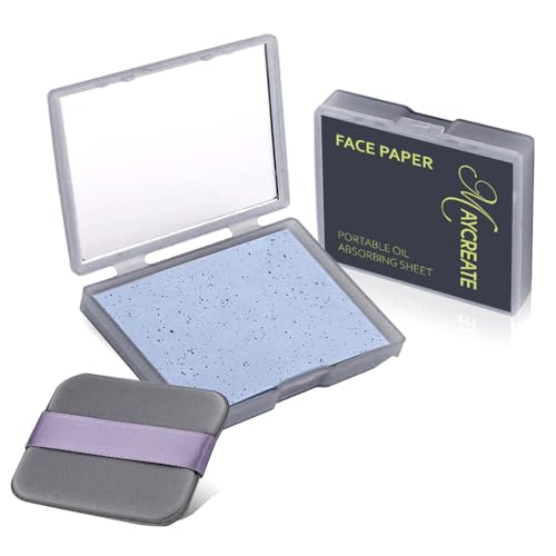 MAYCREATE® 300Pcs Natural Linen Face Blotting Paper for Oily Skin, Portable Oil Absorbing Sheets with Mirror & Puff, Removes Shine for Men & Women, Compact Travel-Friendly Pack for Matte Finish