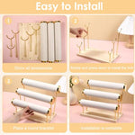 MAYCREATE® Metal Bracelet Display Rack with Wooden Base, Bracelet Holder Organizer for Watch Bangle, 3-Tier Showcase Rack Boutique Shop Bracelets Display Holder