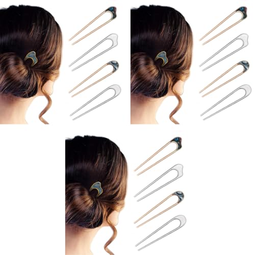 MAYCREATE® 12PCS Magic Grip Hair Pins for Women, Metal Bun Dtick for Hair Juda Pins for Hair Bun U Shaped Hairpin Vintage Hair Chignon Pins Hairstyle Bride Hair Accessories for Women Girls