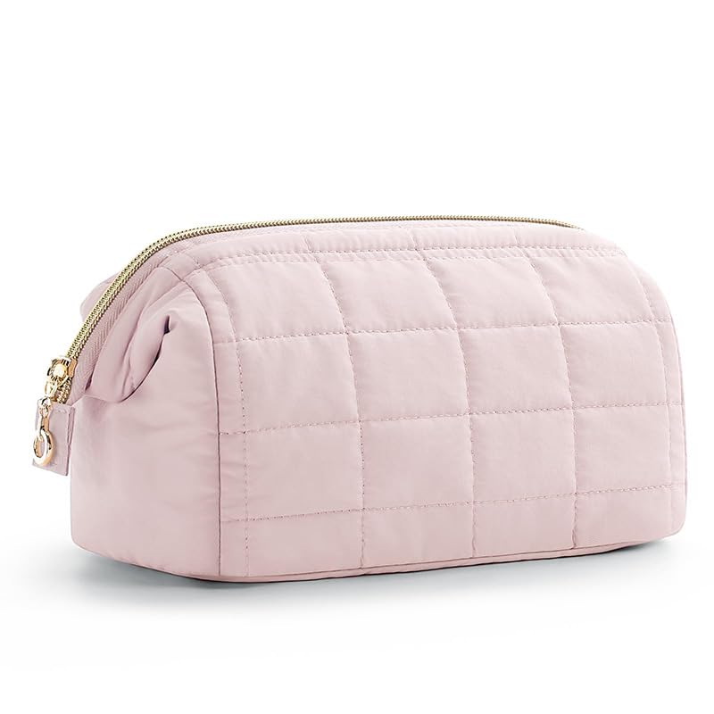 MAYCREATE® Makeup Pouch Bag Quilted Makeup Organisers Waterproof Travel Toiletry Bag for Woman, Portable Zipper Cosmetic Travel Organizer Pouch for Skincare Toiletries (Pink, 23 * 11.5 * 15cm)