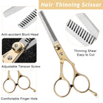 MAYCREATE® 2Pcs Hair Scissors Professional Stainless Steel Hair Straight Scissors & Thinning Scissors Starter's Essential Hair Scissors Kit Buttery Smooth Cutting Scissor with Carry Bag