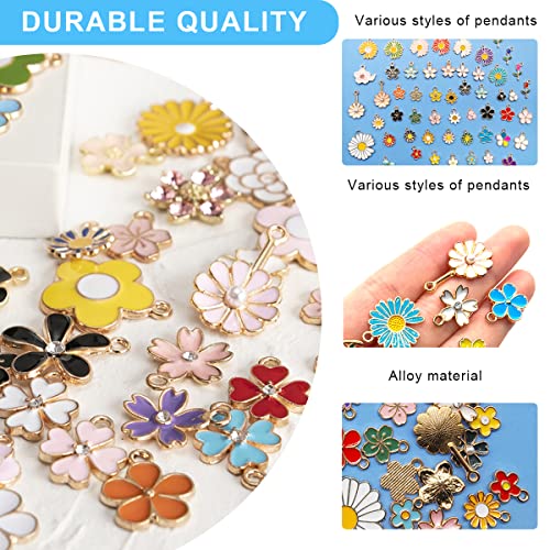 MAYCREATE® 120PCS Assorted Gold Plated Enamel Pendants Floral Themed Flower Charms for Jewelry Bracelet Earring Necklace Keychain DIY Accessories