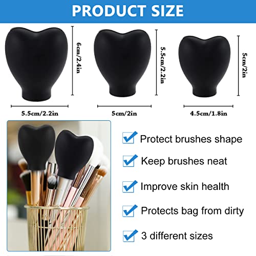 MAYCREATE® Makeup Brush Cover 3 Sizes Set, Silicone Travel Dustproof Covers for Makeup Brushes, Reusable Foundation Brush Protector Cap, Universal for Single & Multi-fit (Brush Not Included)