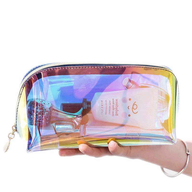 MAYCREATE® Cosmetic Bag Zipper Makeup Pouch TPU, Semi-Transparent Holographic Travel Toiletry Bag Makeup Organizer Bag Cosmetic Storage Bag, Multi-Use Pencil Pouch for Girls