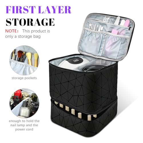 MAYCREATE® Travel Nail Polish Organizer Bag Large Capacity Double Layer Zipper Makeup for 30 Bottles Portable Art Tool Case with Handle Multi Pouches Cosmetic Storage 2 PCS