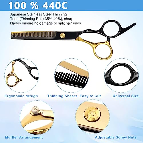 MAYCREATE® Professional Hair Cutting Scissors Kit Stainless Steel Hair Dressing Barber Straight Shears Teeth Thinning Tools with Bag for Home Salon 3 PCS