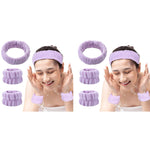 MAYCREATE Spa Headband Wristband Set for Face Wash and Yoga featuring Soft Microfiber for Women | 6PCS Purple Combo
