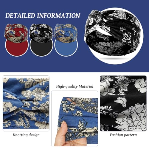 MAYCREATE® Head Band for Women 6PCS Knotted Hair Bands Flower Print Fashion Stretchy Headbands Makeup Running Yoga Fitness