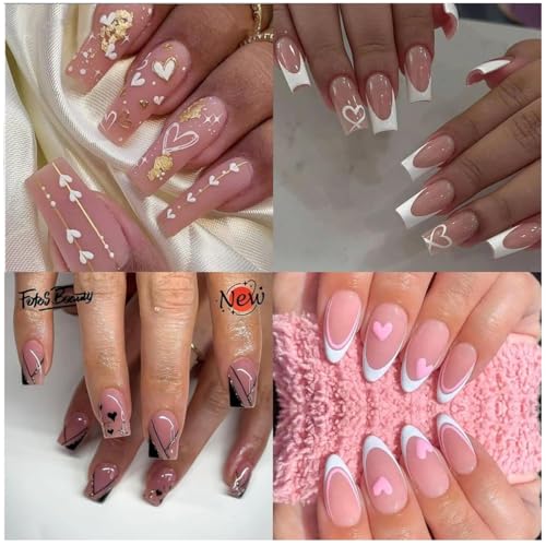 MAYCREATE® 8 Sheets Heart Nail Stickers Decals for Women Girls Art Self-Adhesive Black White Pink Graffiti Patterns Elegant Designs Accessories 16 PCS