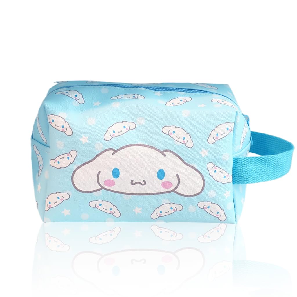 MAYCREATE® Small Makeup Pouch, Kawaii Makeup Bag, Cartoon Cosmetic Bags for Women Girls, PU Leather Cosmetic Pouch, Cute Cinnamoroll Travel Toiletry Bag Office School Stationeries Pouch with Handstrap