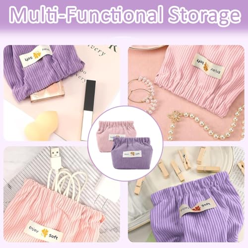 MAYCREATE® 4PCS Small Makeup Pouch Lipstick Cosmetic Bag Corduroy Elastic Storage for Women Girls Travel Coin Jewelry Organizer Self Closing Pink Purple