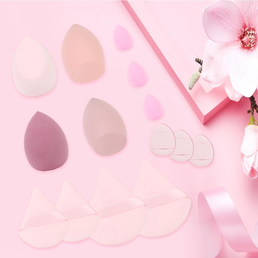 MAYCREATE Makeup Sponge Set for Foundation and Powder Blending featuring Triangular Puff | 14 Pcs Pink Tools for Women