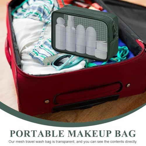 MAYCREATE® Makeup Organizer Bag 8PCS Set Mesh Toiletry Pouch Combo 4 Sizes Zipper Cosmetic Bags Cash Pouches Accessories Organizer Green