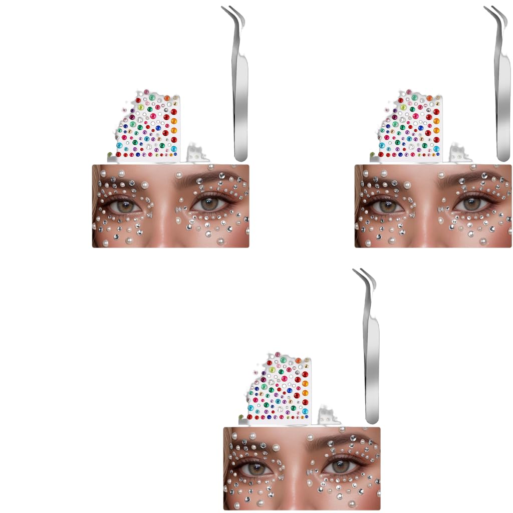 MAYCREATE Face Gems Rhinestones Stickers Kit for Makeup with Tweezer 4 Sheets | Self-Adhesive Acrylic Jewels for DIY Crafts and Nail Art