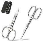 MAYCREATE Nose Scissors Set for Beard and Moustache Trimming with Bent and Round Tips | 2pcs Stainless Steel Silver Grooming Kit