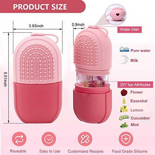 MAYCREATE® Ice Face Roller Ice Cube Mold With Cleansing Brush, Anti-Leak Silicone Ice Roller for Face Massage, Beauty Ice Facial Roller for Eliminate Edema, Tighten Skin, Women Skincare Gift (Pink)