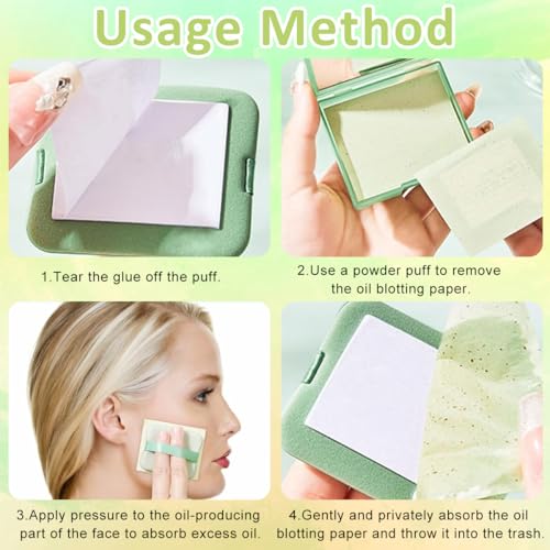 MAYCREATE® 300PCS Face Oil Blotting Paper for Oily Face, Natural Oil Absorbing Sheets for Face, Portable Bamboo Carbon Linen Face Wipes for Oily Skin, Built-in Mirror & Powder Puff Pad