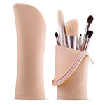 MAYCREATE® Makeup Brush Holder Travel Silicone Makeup Brush Pouch Small Stand-up Desk Makeup Brush Organizer, Cute Zipper Make up Brush Case - Khaki, 20x6cm