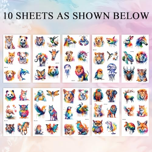 MAYCREATE® Tattoo Sticker Animal-themed Temporary Tattoos Waterproof Watercolor Style Tattoo Sticker Sets Party Decorative Temporary Tattoos Stickers for Arm, Face, Hands