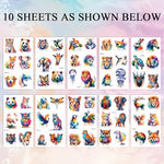 MAYCREATE® Tattoo Sticker Animal-themed Temporary Tattoos Waterproof Watercolor Style Tattoo Sticker Sets Party Decorative Temporary Tattoos Stickers for Arm, Face, Hands
